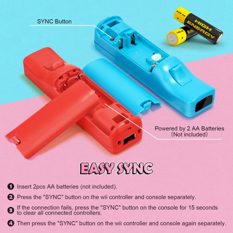 PGYFDAL Wii Controller 2 Pack, Wii Remote Controller and Nunchuck Joystick with Silicone Case and Wrist Strap for Holiday (Red and Blue) - Image 4